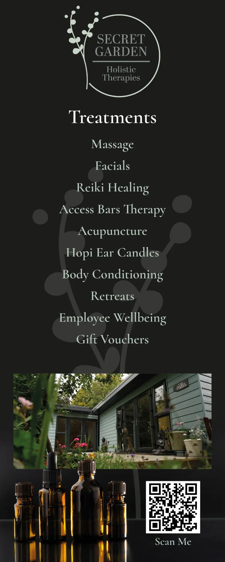 Secret Garden Holistic Therapies treatments roller banner designed by Corrie D Marketing