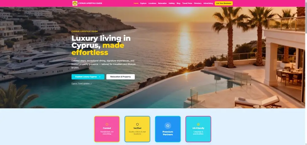 Cyprus Lifestyle Guide homepage — luxury travel and relocation guide