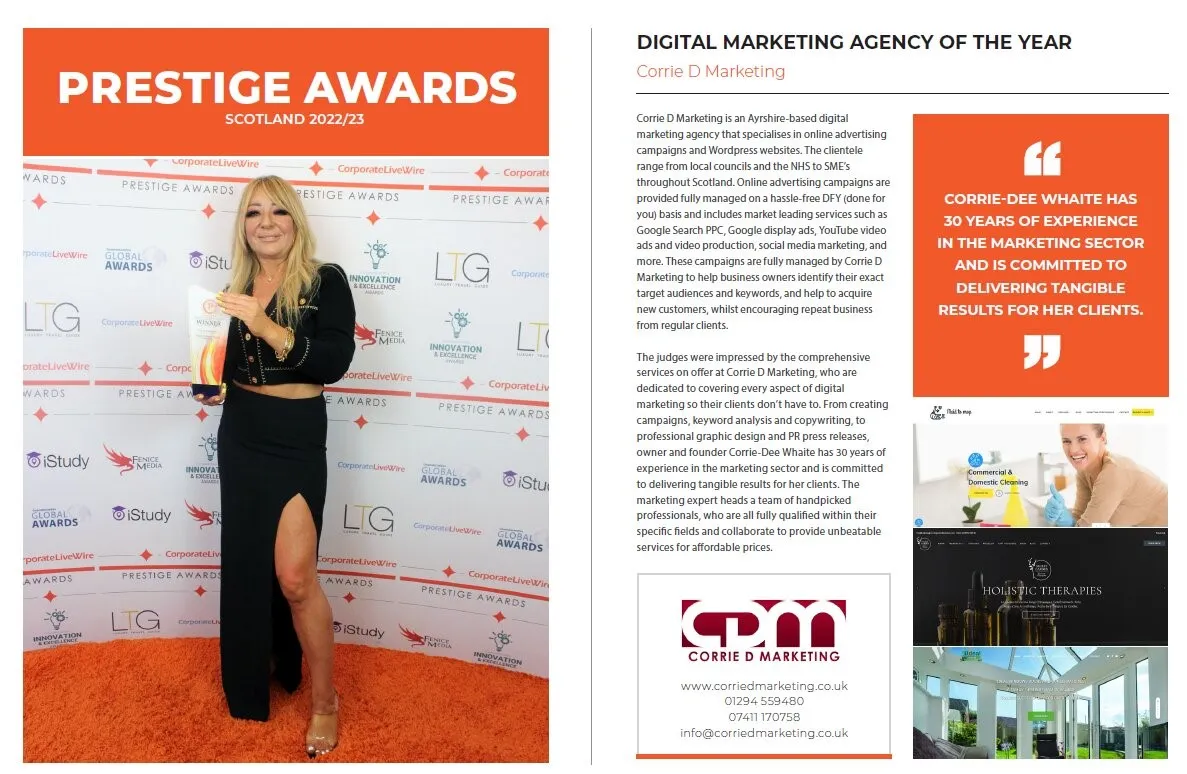 Corrie D Marketing Are Celebrating Our 3rd Award Win In 2023
