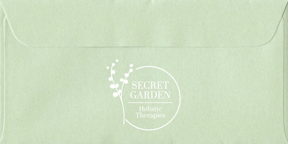 Secret Garden Holistic Therapies gift voucher envelope front designed by Corrie D Marketing