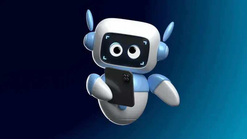 Red AI robot ready to help business owners use AI