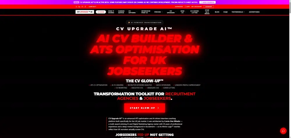 CV Upgrade AI homepage — AI CV builder and ATS optimisation for UK jobseekers