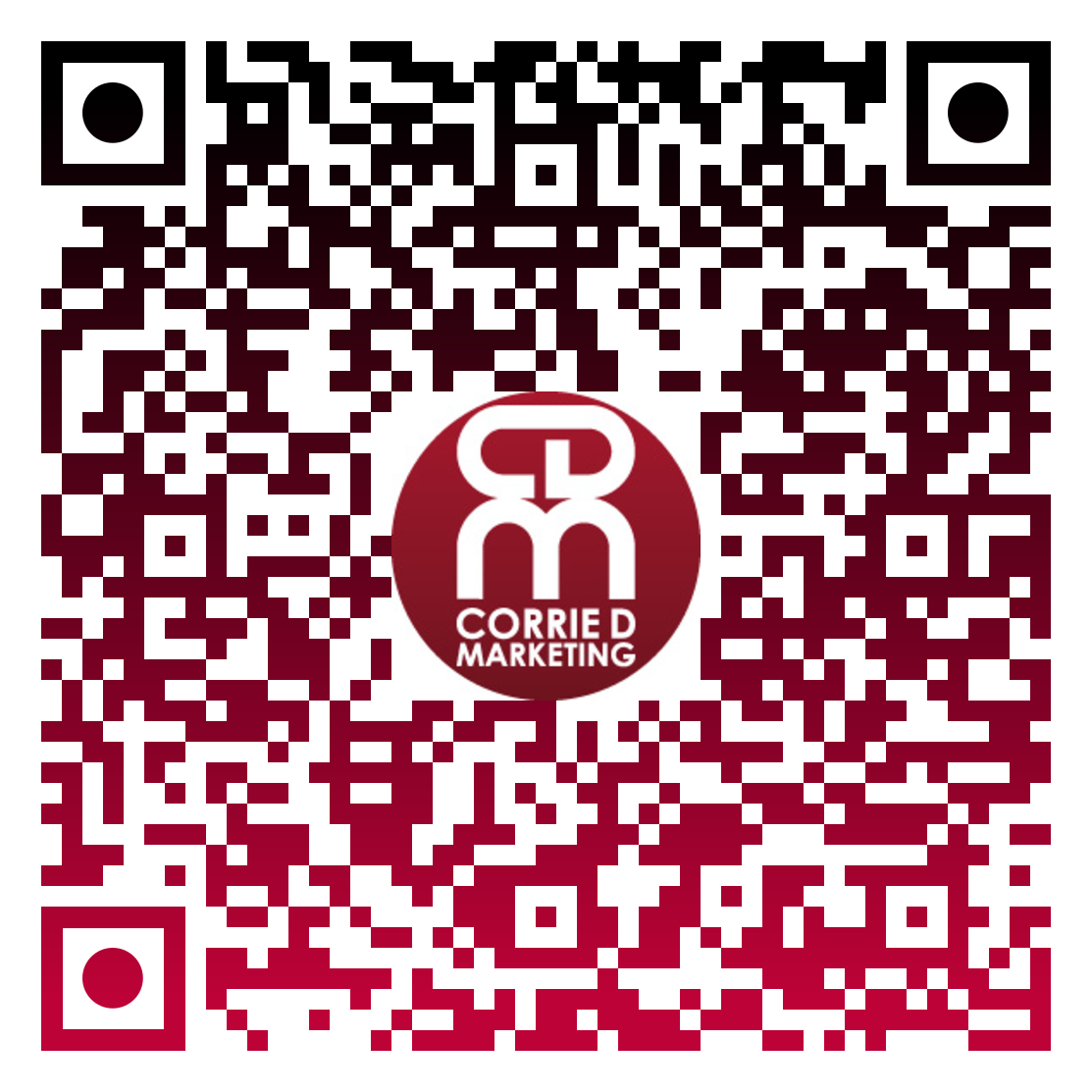 QR code linking to corriedmarketing.co.uk with the CDM logo at its centre