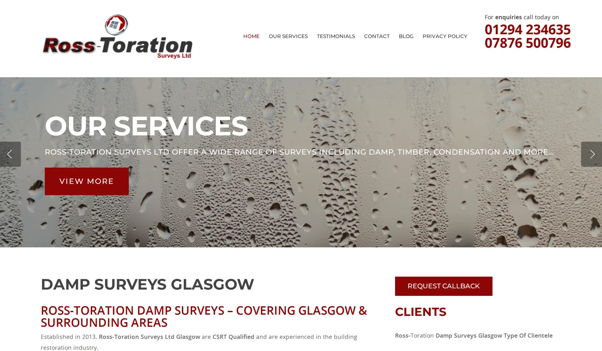 Ross-Toration Damp Surveys, Glasgow — a WordPress website built by Corrie D Marketing