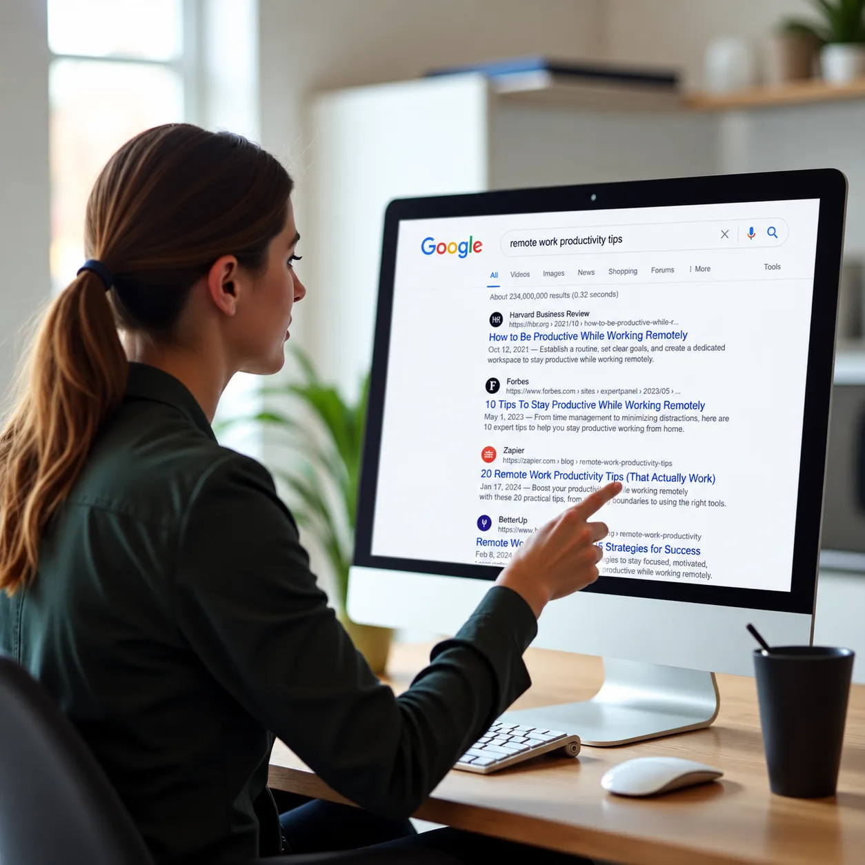Business owner reviewing Google search results for her industry