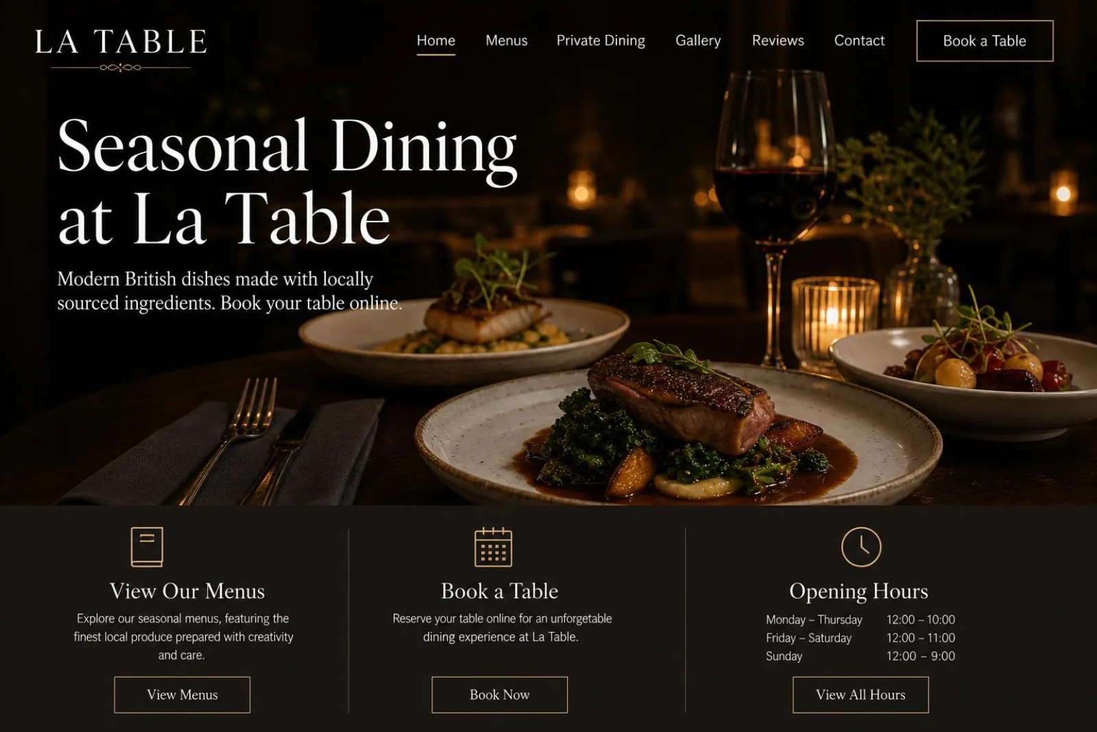 La Table CDM website template preview for restaurants and hospitality venues