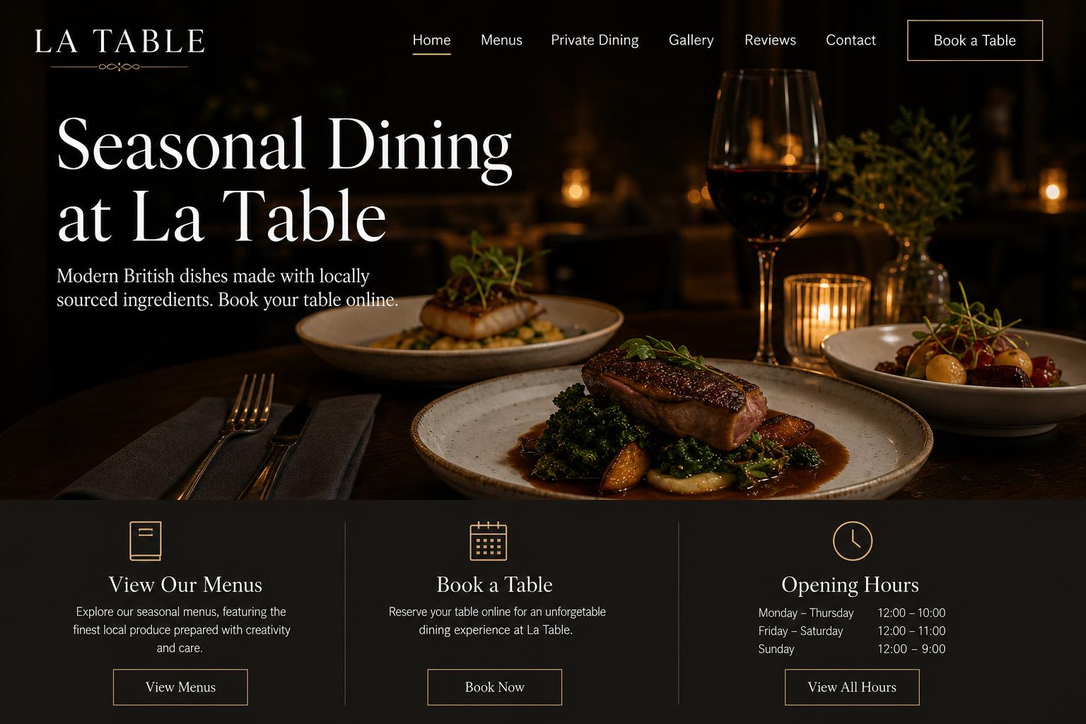 La Table CDM website template preview for restaurants and hospitality venues