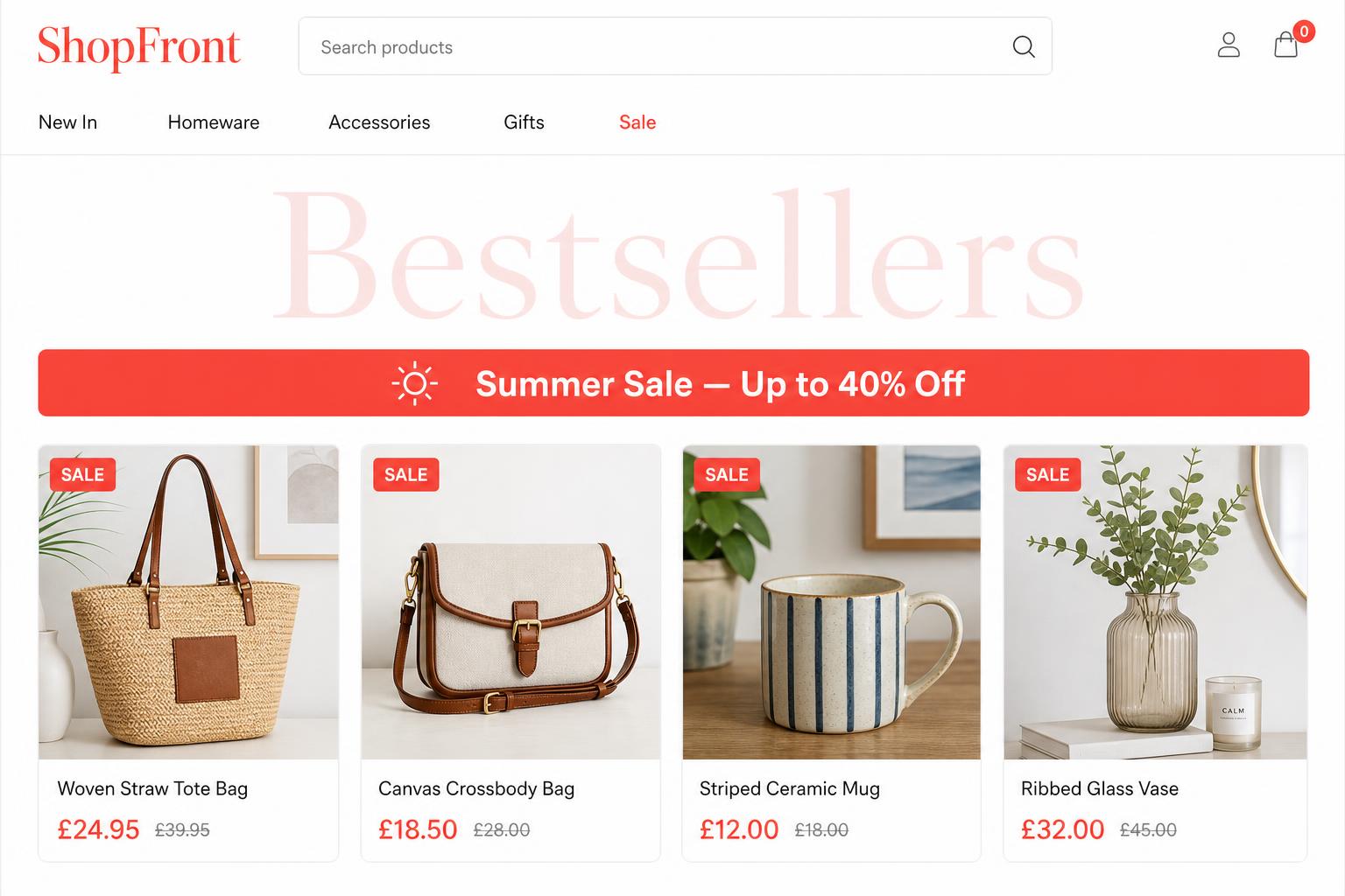ShopFront CDM website template preview for retail and e-commerce stores