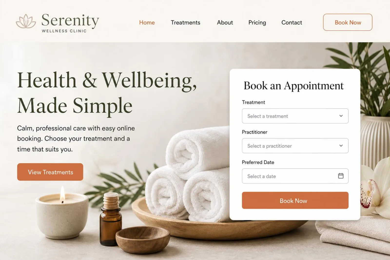 Serenity CDM website template preview for health and wellness clinics