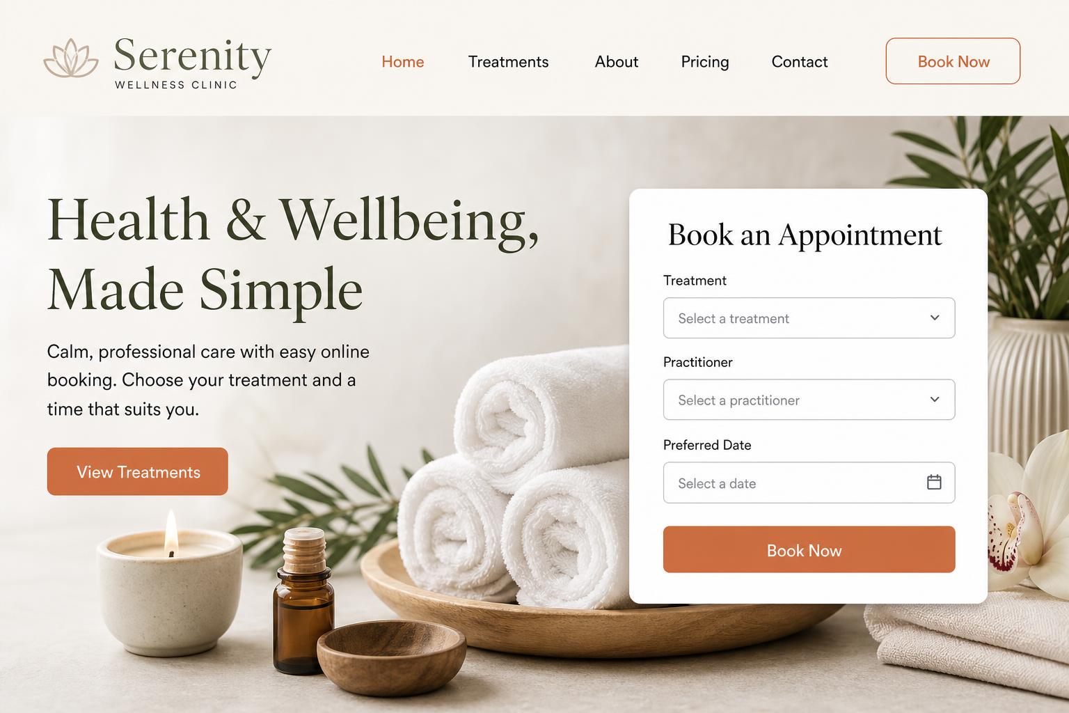 Serenity CDM website template preview for health and wellness clinics
