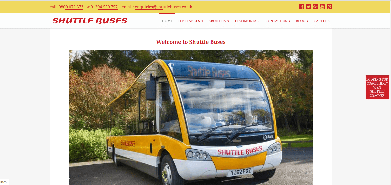 WordrPress Website by Corrie D Marketing for Kilwinning, Ayrshire coach hire company Shuttle Buses