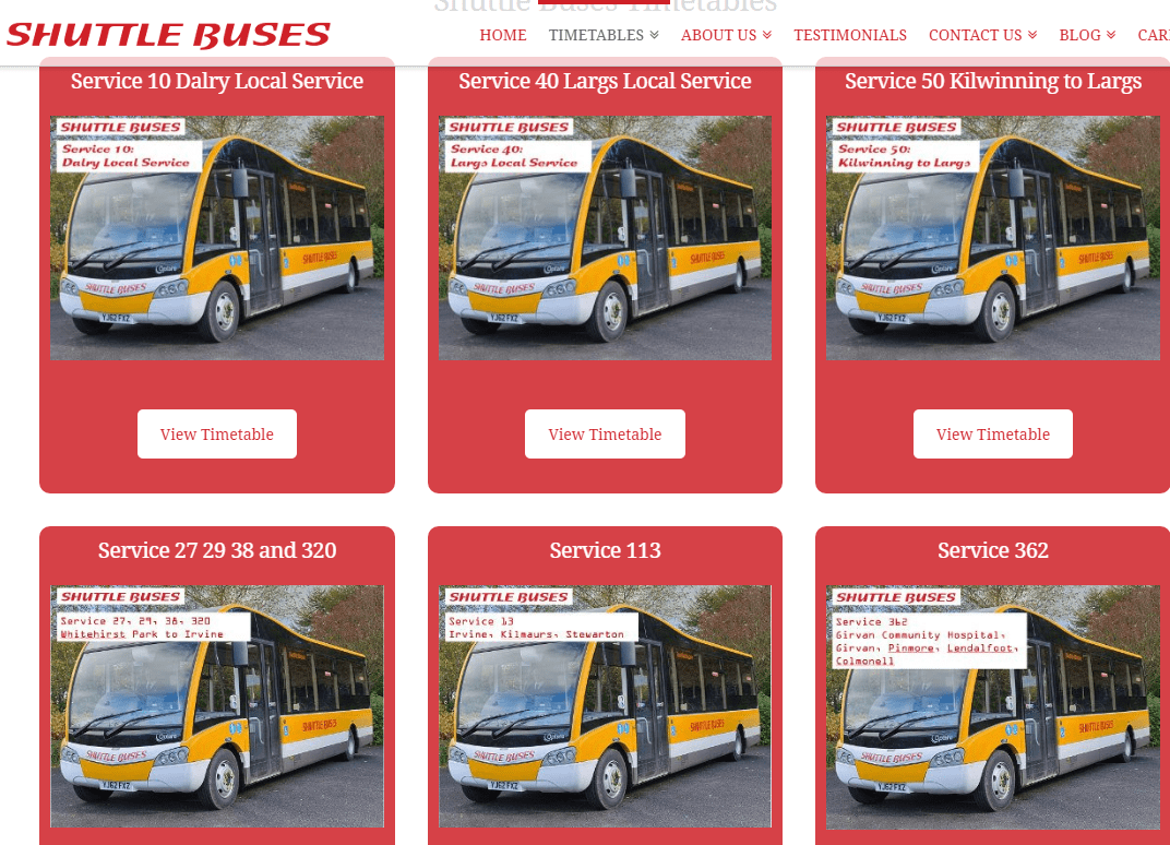 Shuttle Buses CMS WordPress Website Timetables